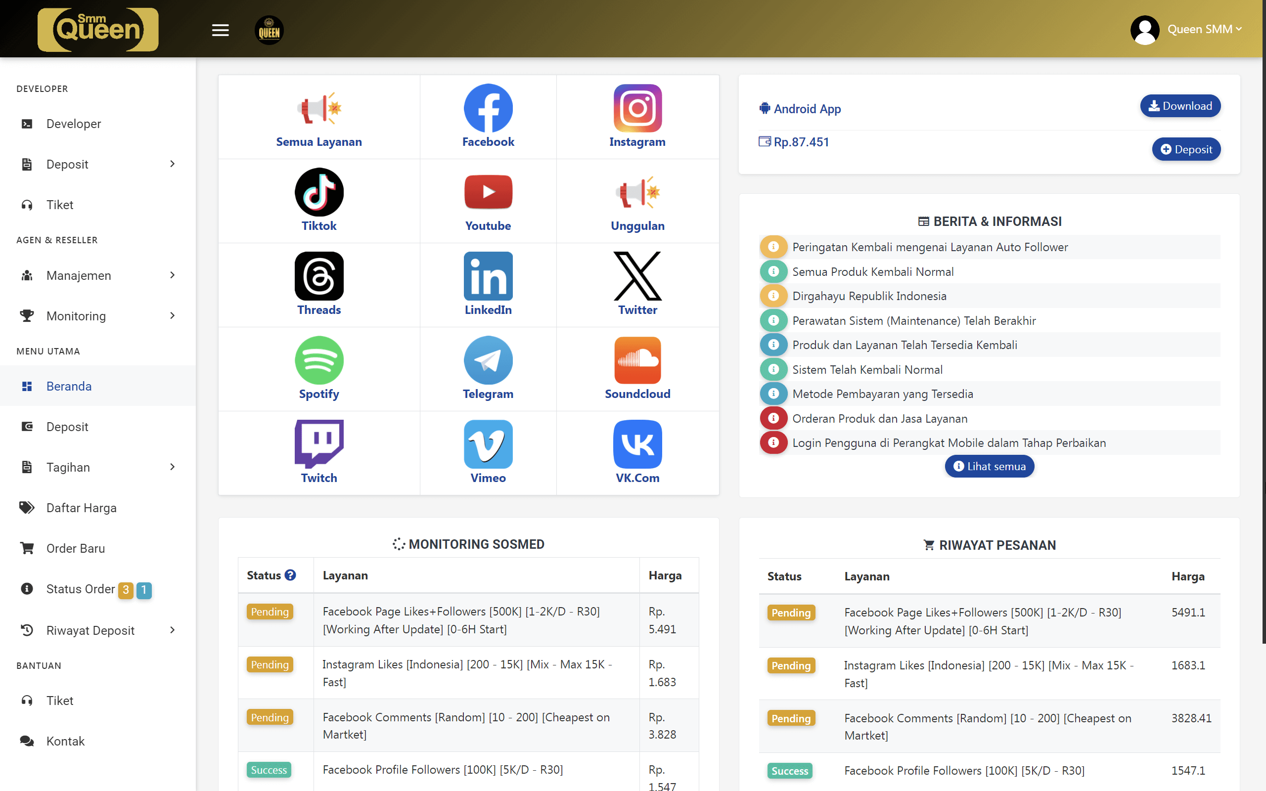 Website Queen SMM Panel (Platform API KM Panel)