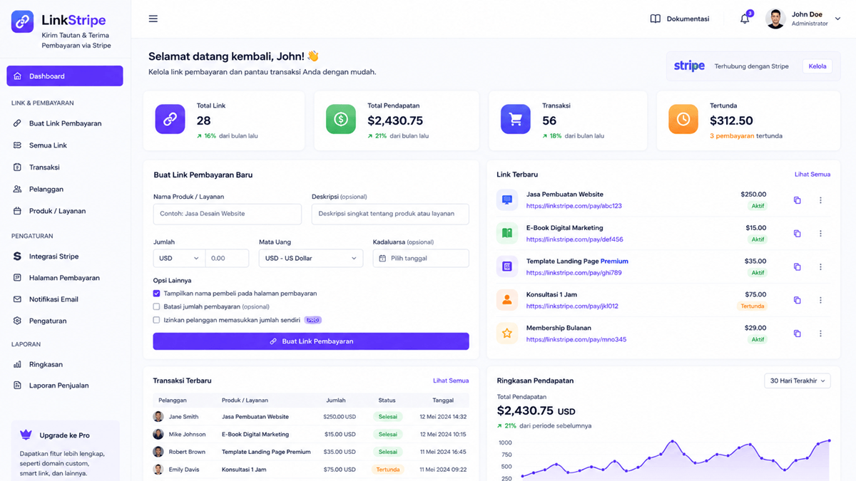 Web Tool Kirim Tautan dan Pembayaran via Stripe