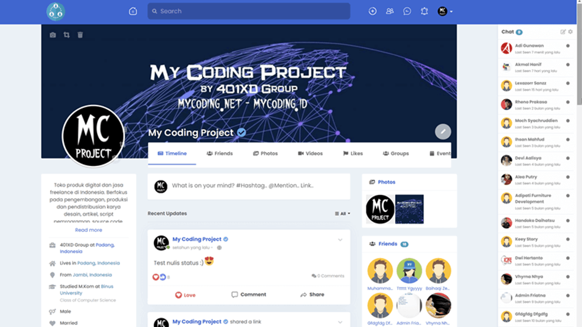 Web dan Apk Sosial Media Sosialita (Facebook)